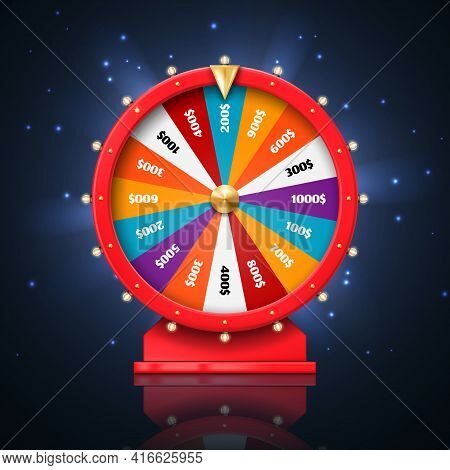 Fortune Wheel Or Lucky Spin Games, Vector Casino And Gambling Design. 3d Lottery, Jackpot And Money 