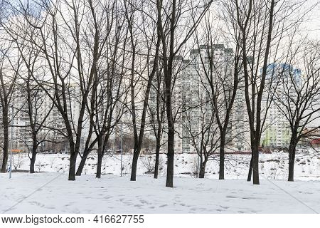 Moscow, Russia - 23 March 2021, Chertanovo Area. Typical Block High-rise Buildings On The Outskirts.