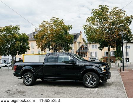 Chambery, France - Aug 15, 2017: Side View Of New F-150 Ford A Light-duty Truck Marketed As Full-siz