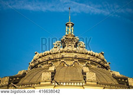 Detail View Over The Romanian Athenaeum Or Ateneul Roman, In The Center Of Bucharest Capital Of Roma