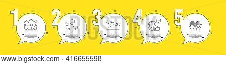 Bus Travel, Hold Box And Arrivals Plane Line Icons Set. Timeline Process Infograph. Transport Insura