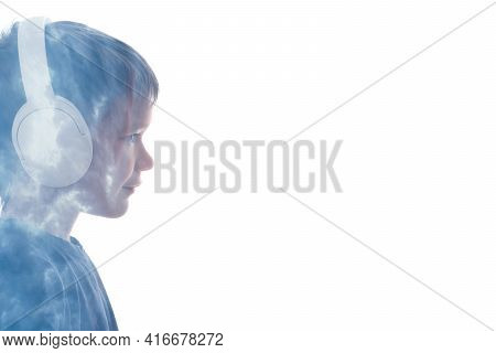 Music Lover. Silhouette Kid Portrait. Tranquility Mind. Relax Inspiration. Conceptual Art. Little Bo