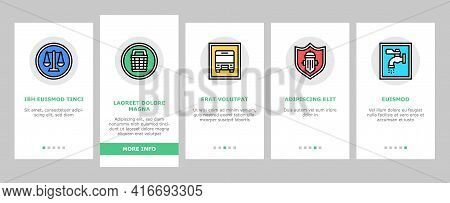 Public Service Signs Onboarding Mobile App Page Screen Vector. Bus Stop And Parking, Police And Ambu