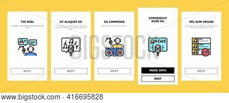 Radio Studio Podcast Onboarding Mobile App Page Screen Vector. Auto Radio And News, Advertising And 