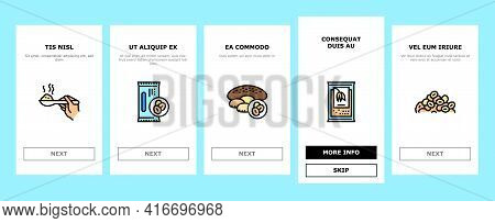 Oatmeal Nutrition Onboarding Mobile App Page Screen Vector. Oat And Flour Bag, Cookies And Milk, Bar