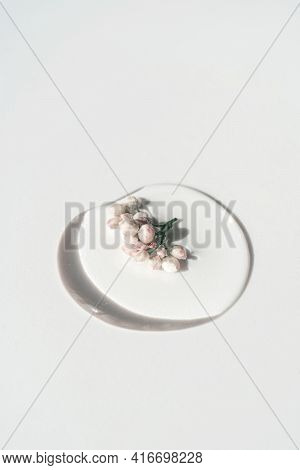A Drop Of Cosmetic Gel With Flower On A White Background.