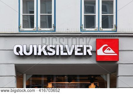 Flensburg, Germany - December 14, 2017: Quiksilver Sign On A Wall. Quiksilver Is A Brand Of Surf-ins