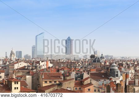Lyon, France - January 27, 2016: View Of The City Of Lyon From La Croix Rousse
