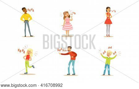 Happy People Laughing Out Loudly Set, Man, Woman And Kids Bursting With Laughter, Positive Emotions 