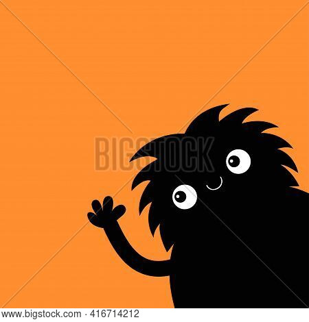 Monster Silhouette In The Corner Waving Hand In The Corner. Black Funny Cute Cartoon Kawaii Funny Ba