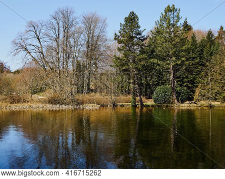 Beautiful Calm Small Lake Surrounded By Trees Near Faaborg Denmark - Nature And Outdoors Travel Back