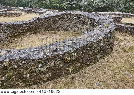 Antique Archaeological Castrum Stone Fort Village Of Borneiro, Coruna. Spain