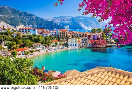 Kefalonia, Greece. Colorful Village Of Assos In Kefalonia.