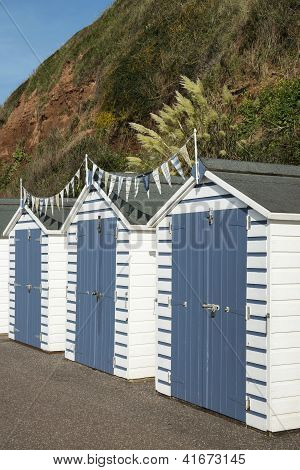 Cabañas de playa en Seaton, Devon, Reino Unido.