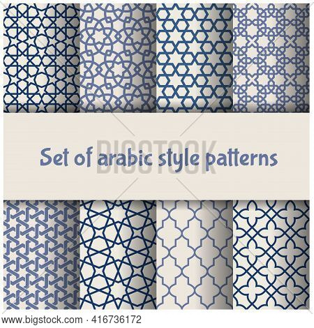 Set Of Moroccan And Arabic Style Patterns And Backgrounds With Arabesque Oriental Ornament, Vector