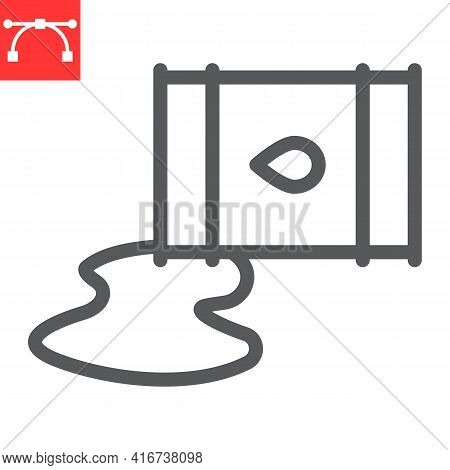 Oil Spill Line Icon, Spilled Oil And Fuel, Oil Barrel Leak Vector Icon, Vector Graphics, Editable St