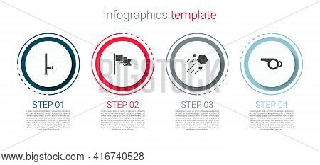 Set Police Rubber Baton, Location Marker, Flying Stone And Whistle. Business Infographic Template. V