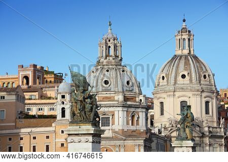 Rome Landmarks, Italy. Church Of Santa Maria Di Loreto And Nome Di Maria Church.