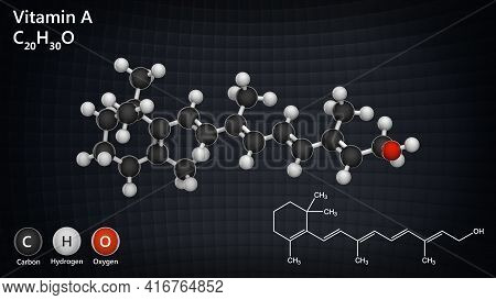 Vitamin A(retinol). Found In Food And Used As A Dietary Supplement. 3D Illustration. Chemical Struct