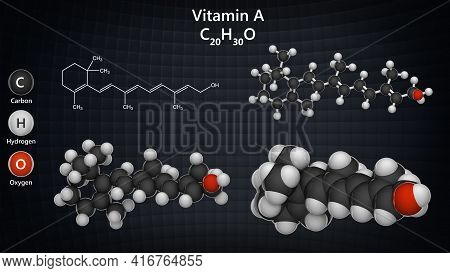 Vitamin A(retinol). Found In Food And Used As A Dietary Supplement. 3D Illustration. Chemical Struct