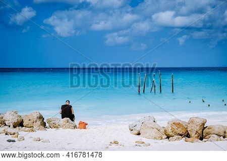 Boca Catalina Beach Aruba, Rcks And Clifs And Blue Ocean Aruba