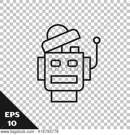 Black Line Robot Icon Isolated On Transparent Background. Artificial Intelligence, Machine Learning,