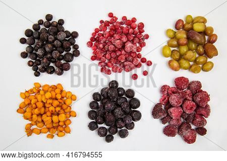 Berries Of Blueberries, Red And Black Currants, Sea Buckthorn, Raspberries, Grapes, Quick-frozen, La
