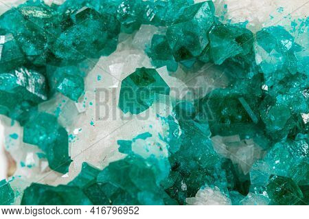 Macro Mineral Stone Dioptase Silicate Copper On A White Background
