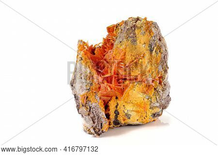 Macro Stone Mineral Wulfenite On A White Background