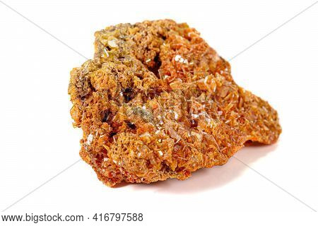 Macro Stone Mineral Wulfenite On A White Background