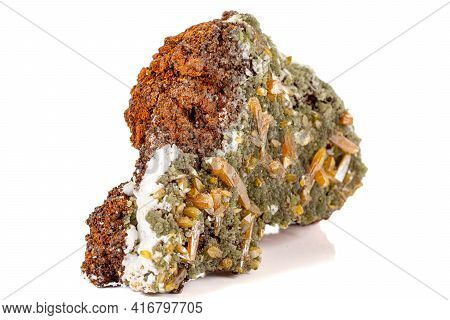 Macro Stone Mimetite Mineral On White Background