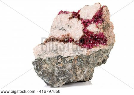 Macro Stone Erythrite Mineral On White Background