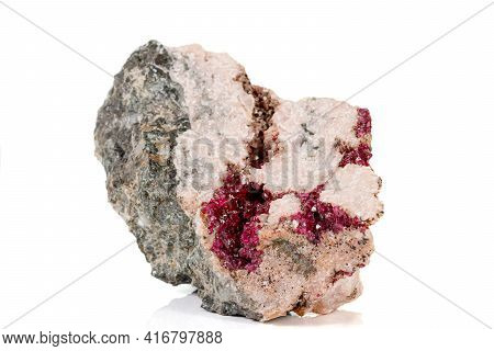 Macro Stone Erythrite Mineral On White Background