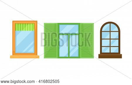 Window And Sash Window In Frame As Opening In Wall For Passage Of Light Vector Set