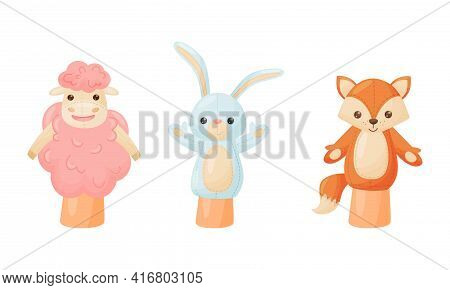 Hand Puppet Toy Made From Fabric Wore By Hand Vector Set
