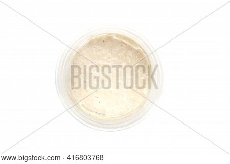 Top View Of Sourdough Starter Isolated On White Background.