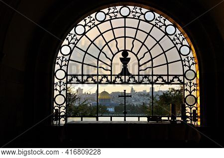 The Old City Of Jerusalem, Including The Dome Of The Rock.
View From Window Of Dominus Flevit Church