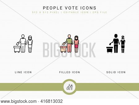 People Vote Icons Set Vector Illustration With Solid Icon Line Style. Government Public Election Con