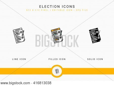 Election Icons Set Vector Illustration With Solid Icon Line Style. Government Public Vote Concept. E