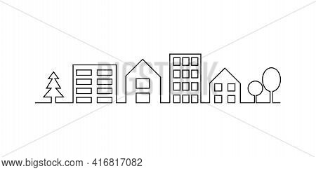 Line Art With House In One Line. Creative Line Art Illustration, Outline Sketch. Stock Image. Vector