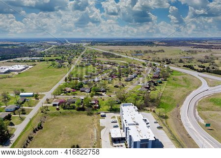Above Transport Junction Road Aerial View With Car Movement Transport Industry Near Residential Dist