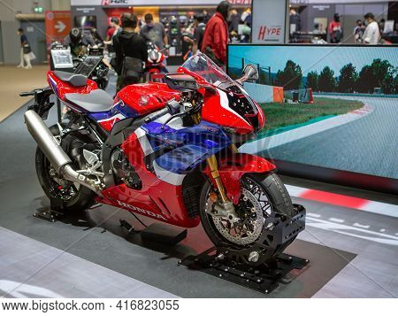 Bangkok, Thailand - April 4, 2021: Honda Cbr 1000rr Fireblade Exhibited In Bangkok International Mot