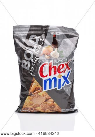 IRVINE, CALIFORNIA - 25 MAY 2020: A bag of Chex Mix Bold Party Blend snack mix. 