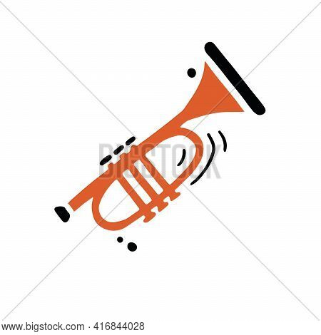 Simple Vector Illustration Of Classic Wind Instrument Called Trumpet Hand Drawn In Minimalist Flat S