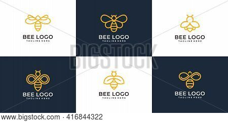 Set Of Modern Monogram Bee Logo Design Vector Concept Collection. Logo Can Be Used For Icon, Brand, 