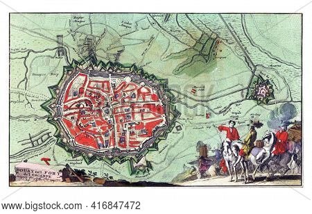 Map of the fortifications around the city of Douai, vintage engraving.