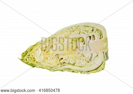 Freshnnes Pointed Cabbage Cutting Half On White Background Isolated And Clipping Path. The Shape Is