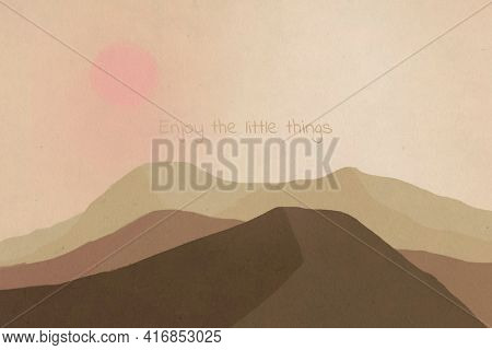 Dreamy motivational quote on landscape background, enjoy the little things