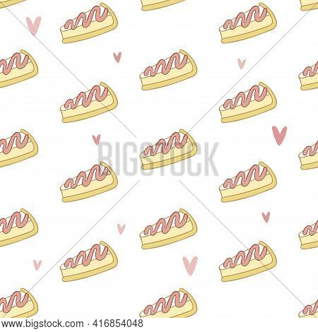 Pie Slice. Piece Of Cake. Seamless Vector Pattern (background). Cartoon Print.
