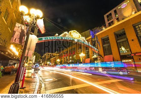 San Diego, California, United States - July 31, 2018: Entrance Sign To Gaslamp, An Historic District